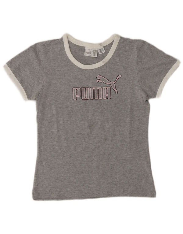 Puma Mujer Crop Graphic Camiseta Top UK 10 Pequeño Gris Moteado