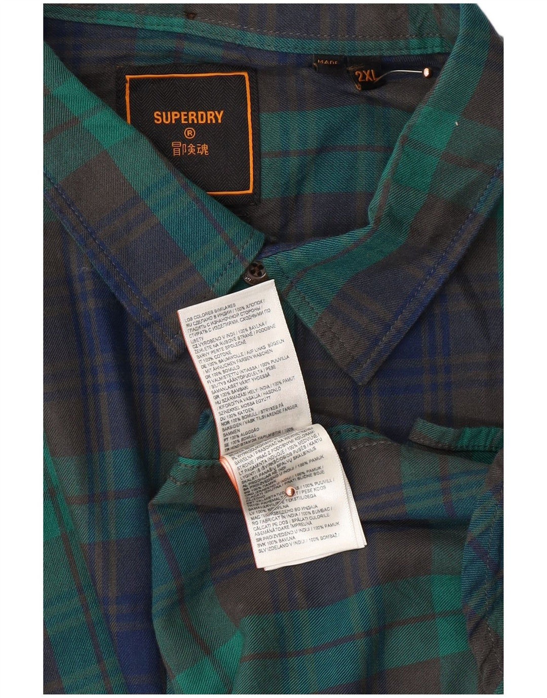 SUPERDRY Camisa de franela para hombre 2XL Algodón a cuadros verdes