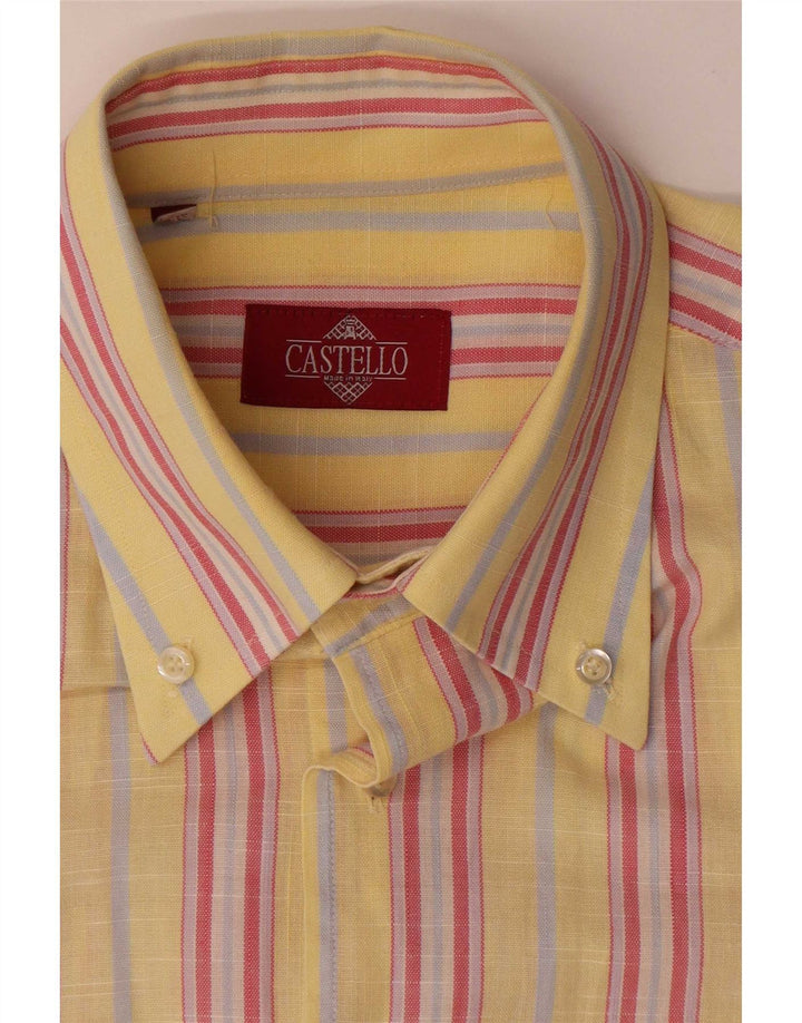 Castello Camisa de manga corta para hombre Talla 15 3/4 Mediana Rayas amarillas