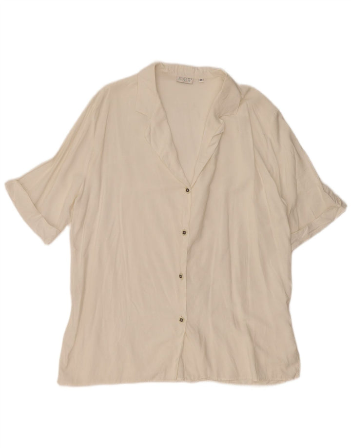 Vintage mujer manga corta camisa blusa Reino Unido 18 XL blanco