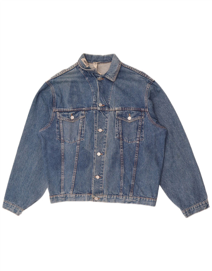 Vintage hombres chaqueta de mezclilla Reino Unido 38 algodón azul medio
