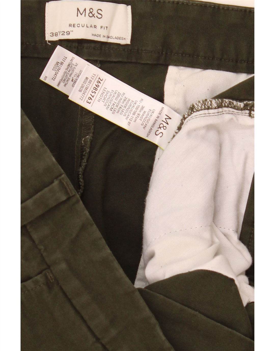 Marks & Spencer Pantalones chinos rectos de corte regular para hombre W38 L29 Caqui