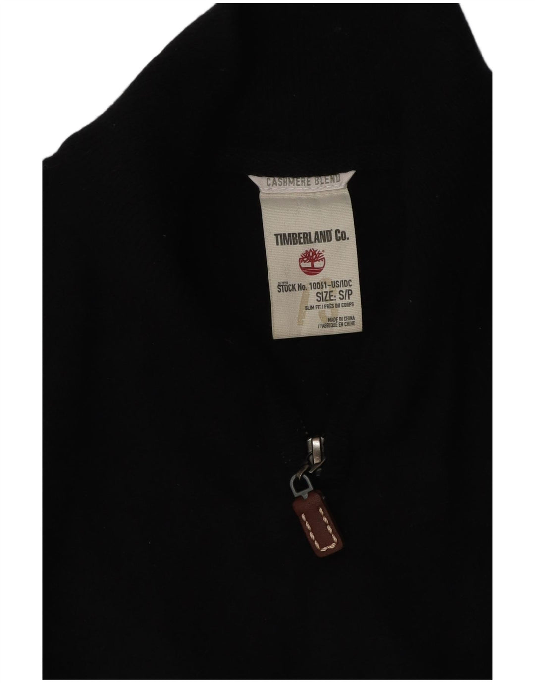 TIMBERLAND Suéter tipo jersey con cuello y cremallera para hombre pequeño de cachemira negra