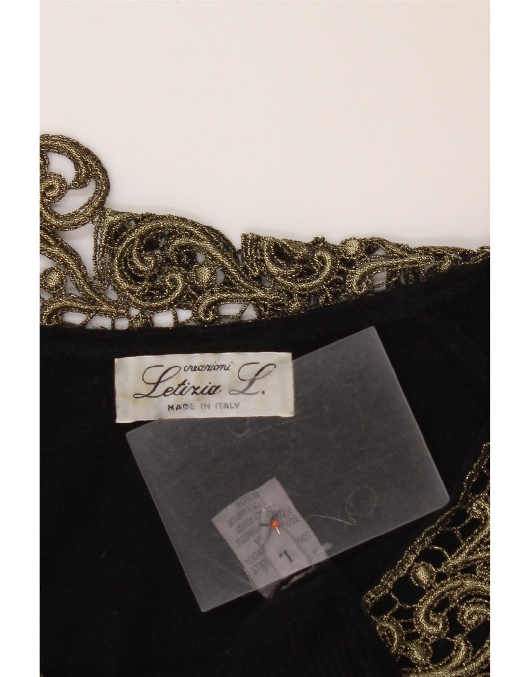 LETIZIA L. Suéter tipo jersey con cuello en V para mujer UK 46 Large Black Paisley Wool