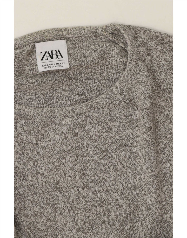 Zara Hombre Jersey De Cuello Redondo Jersey Grande Gris Moteado