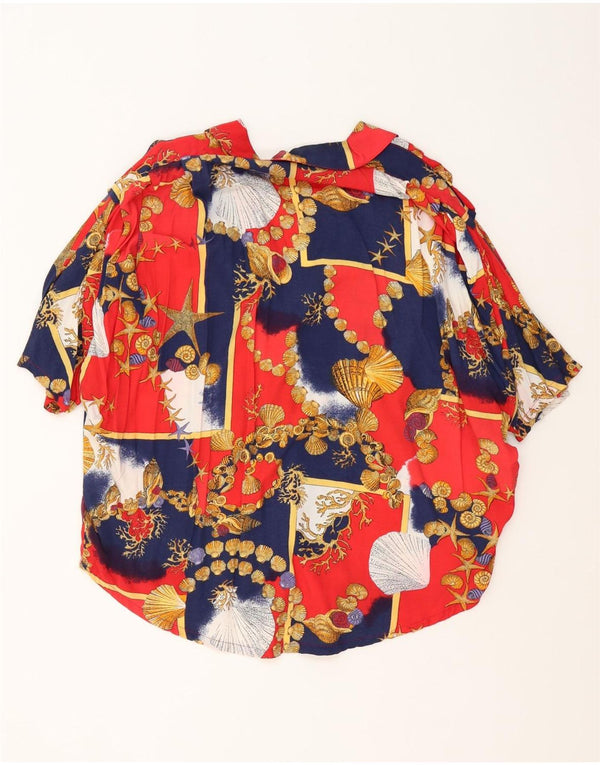 Vintage mujer gráfica manga corta camisa Reino Unido 18 XL azul marino colorblock