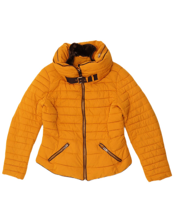 Zara Mujer Chaqueta Acolchada Con Capucha UK 46 Grande Poliéster Amarillo
