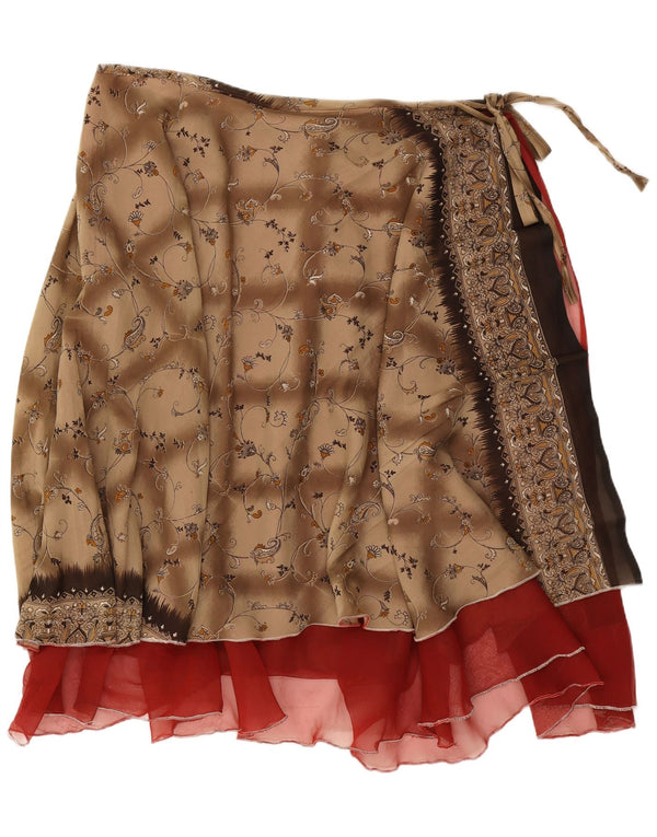 Falda cruzada vintage para mujer W38 2XL marrón floral