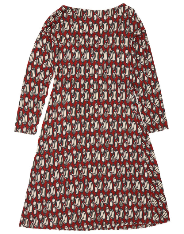 White Stuff Vestido acampanado de manga larga para mujer UK 42 Medio Rojo Geométrico
