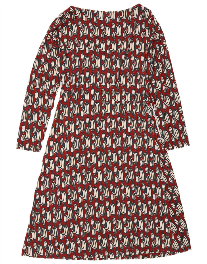 White Stuff Vestido acampanado de manga larga para mujer UK 42 Medio Rojo Geométrico