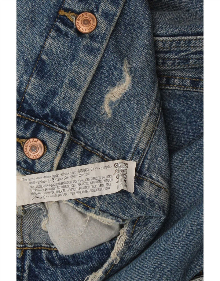 Zara Chaqueta Vaquera Extragrande Desgastada para Mujer UK 10 Small Algodón Azul