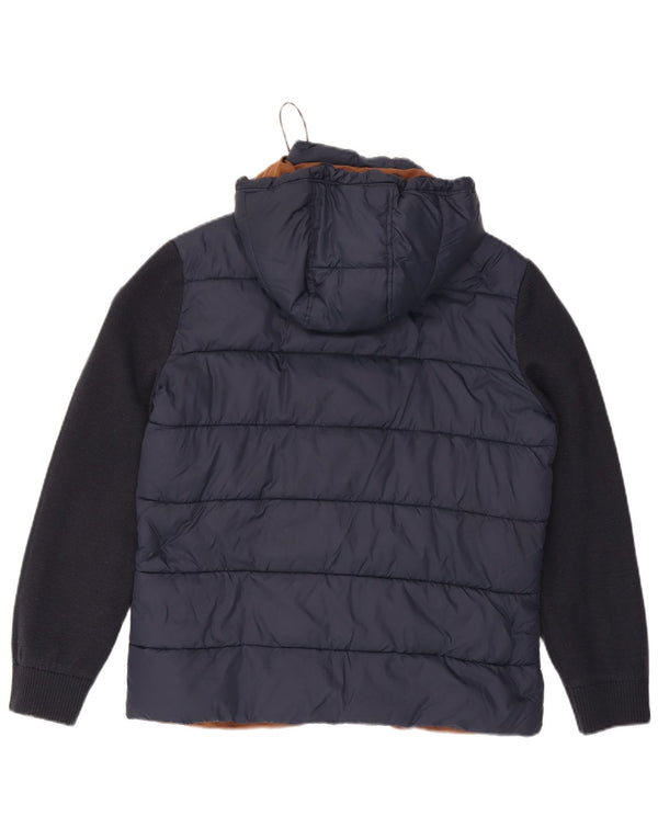Fynch Hatton Chaqueta acolchada con capucha para hombre UK 38 Medium Azul marino Colorblock