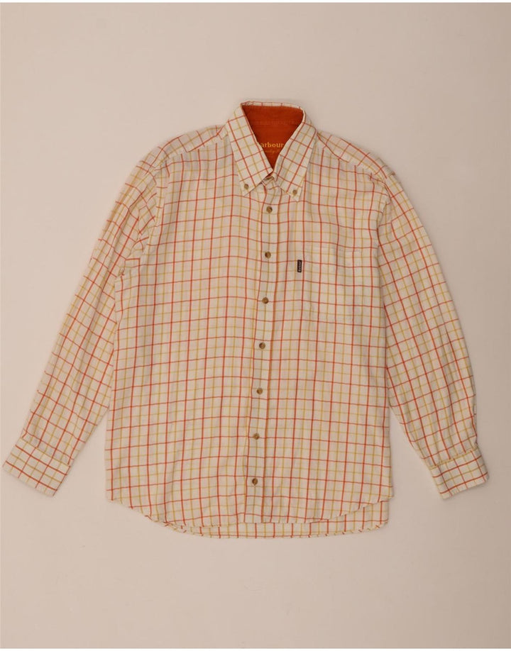 Camisa Barbour Hombre XL Algodón Cuadros Naranja