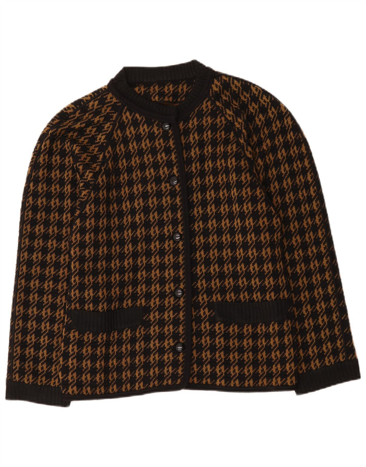Vintage mujer Cardigan suéter IT 46 lana de pata de gallo marrón grande