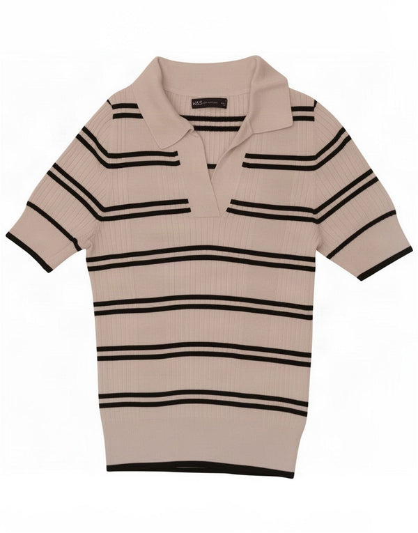 Marks & Spencer Polo para mujer UK 10 Small White Rayas Viscosa