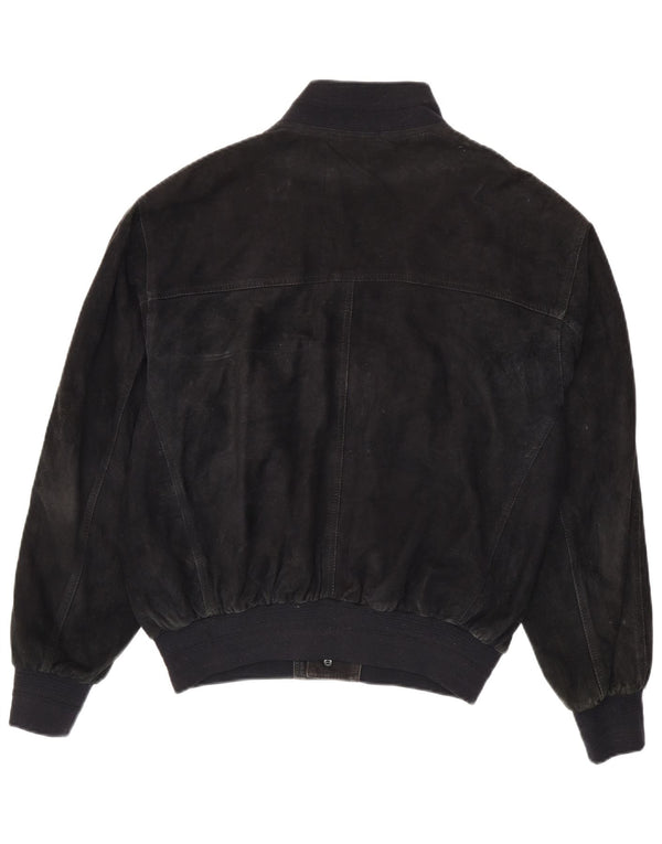 Vintage hombres ante bomber chaqueta Reino Unido 40 cuero negro grande