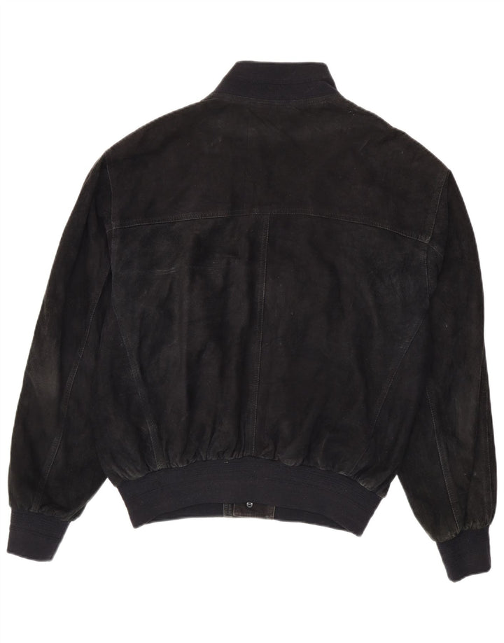 Vintage hombres ante bomber chaqueta Reino Unido 40 cuero negro grande