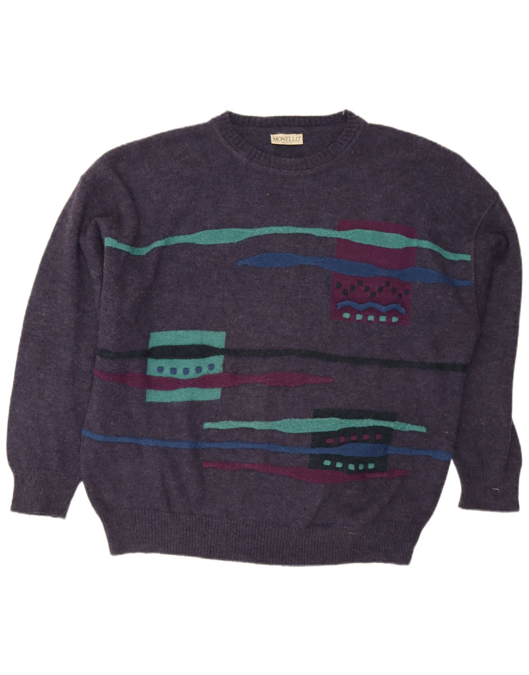 Monello Jersey De Cuello Redondo Para Hombre XL Lana Geométrica Morada
