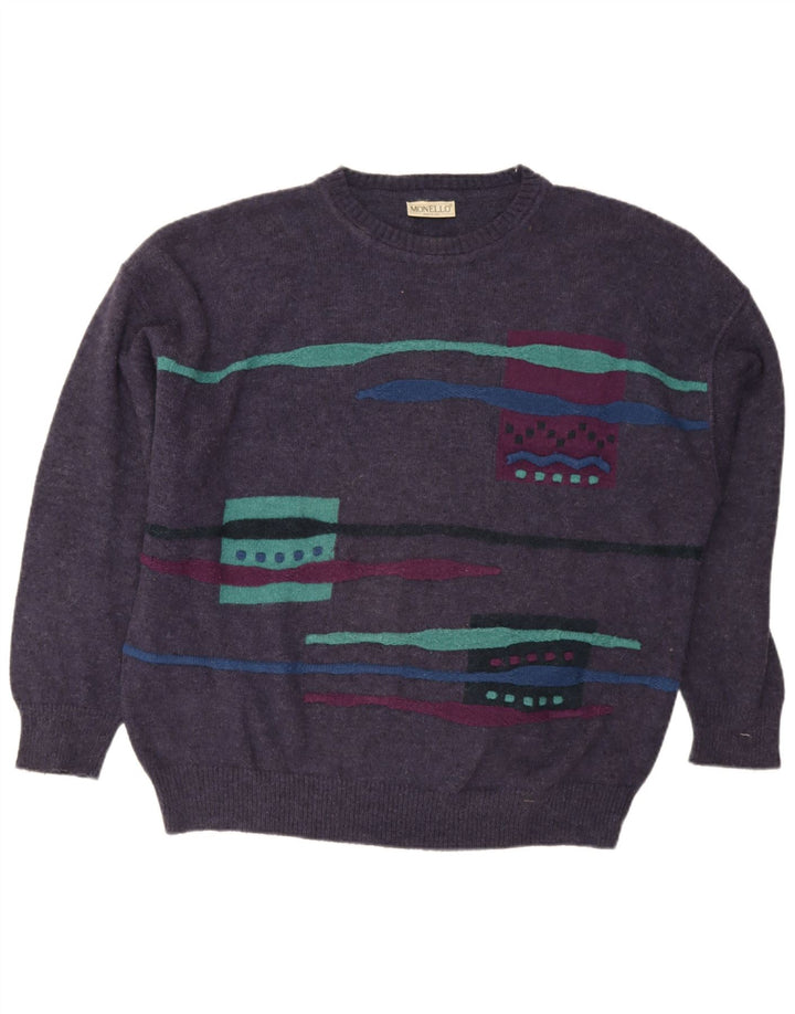 Monello Jersey De Cuello Redondo Para Hombre XL Lana Geométrica Morada