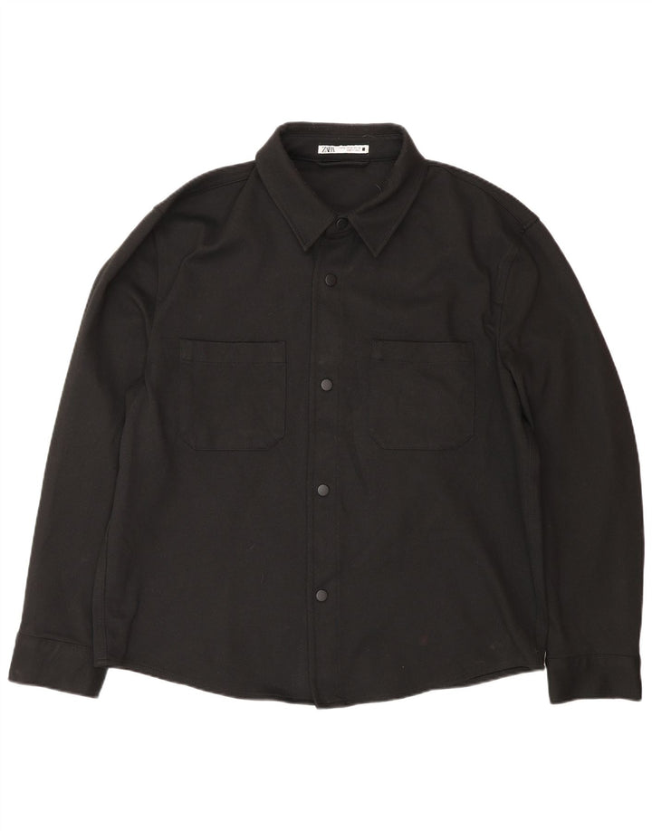Zara Hombre Camisa Sobrecamisa XL Negro Poliéster