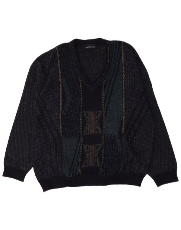 Bueckle Jersey con cuello en V para hombre EU 54 XL Poliacrílico geométrico azul marino