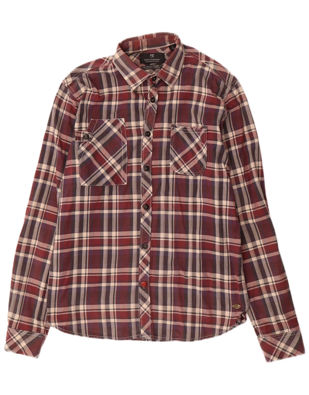 SCOTCH & SODA Camisa Hombre Grande Granate Cuadros Algodón