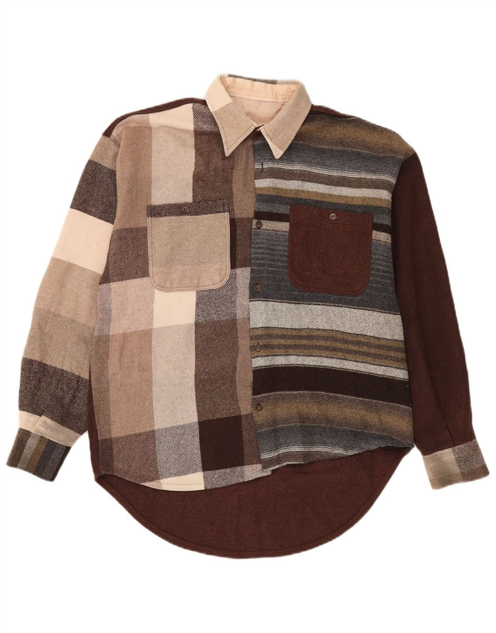 Camisa de franela vintage para hombre Bloque de color multicolor grande