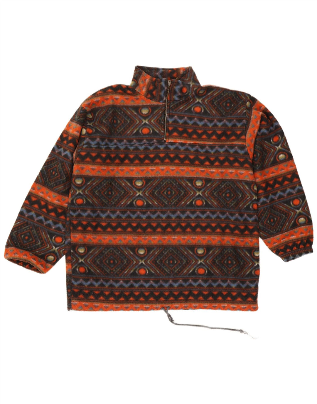 Vintage hombres zip cuello polar jumper grande multicolor geométrico poliéster