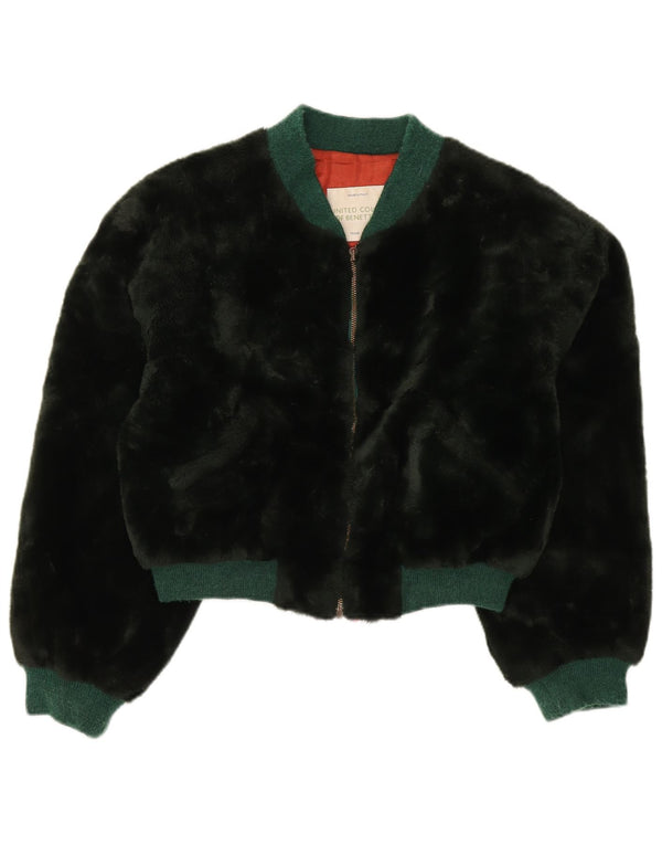 Benetton Chaqueta Bomber Corta Extragrande De Piel Sintética IT 44 Medium Black