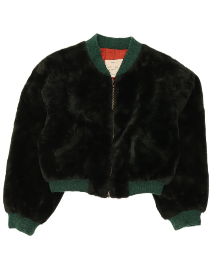 Benetton Chaqueta Bomber Corta Extragrande De Piel Sintética IT 44 Medium Black