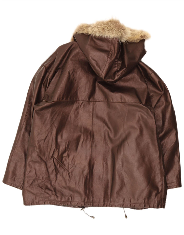 Vintage mujer con capucha chaqueta de cuero de gran tamaño IT 48 XL Marrón