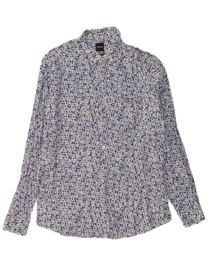 Camisa Hugo Boss Hombre Regular Fit Azul Geométrico Grande