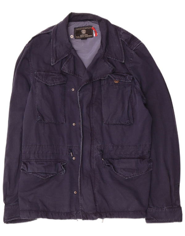 Vintage hombres chaqueta utilitaria Reino Unido 42 XL azul marino nylon