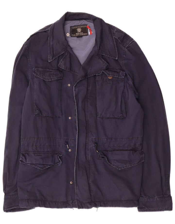 Vintage hombres chaqueta utilitaria Reino Unido 42 XL azul marino nylon