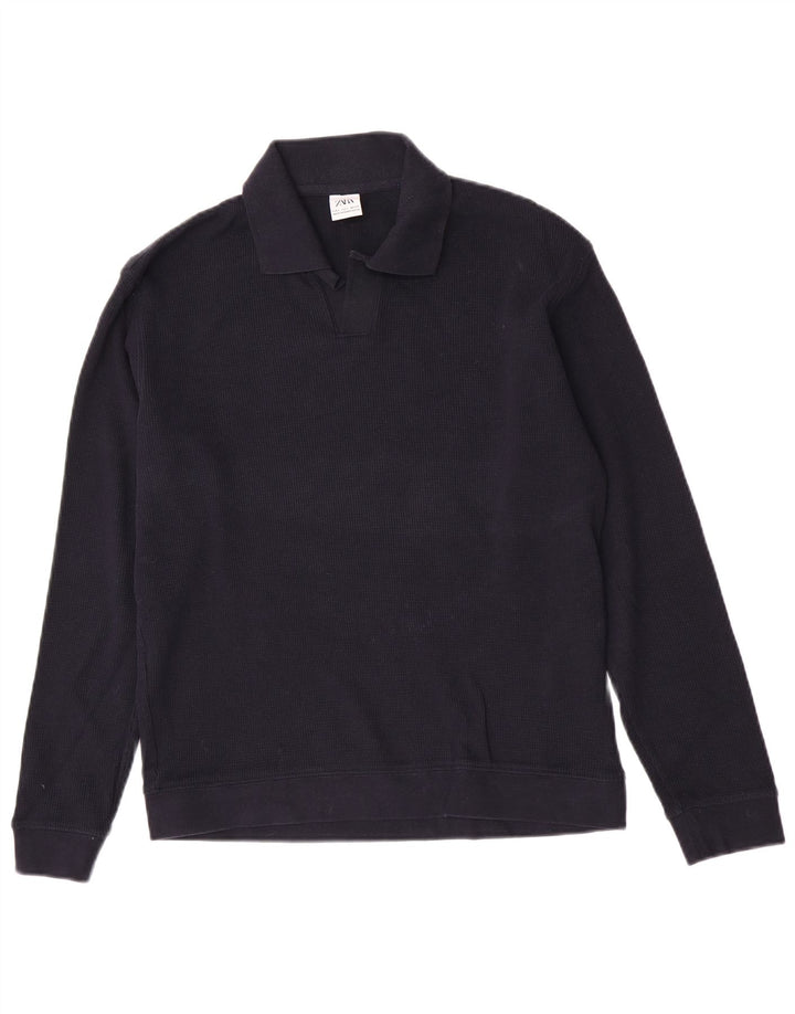 Zara Hombre Polo Cuello Jersey Suéter Pequeño Azul Marino