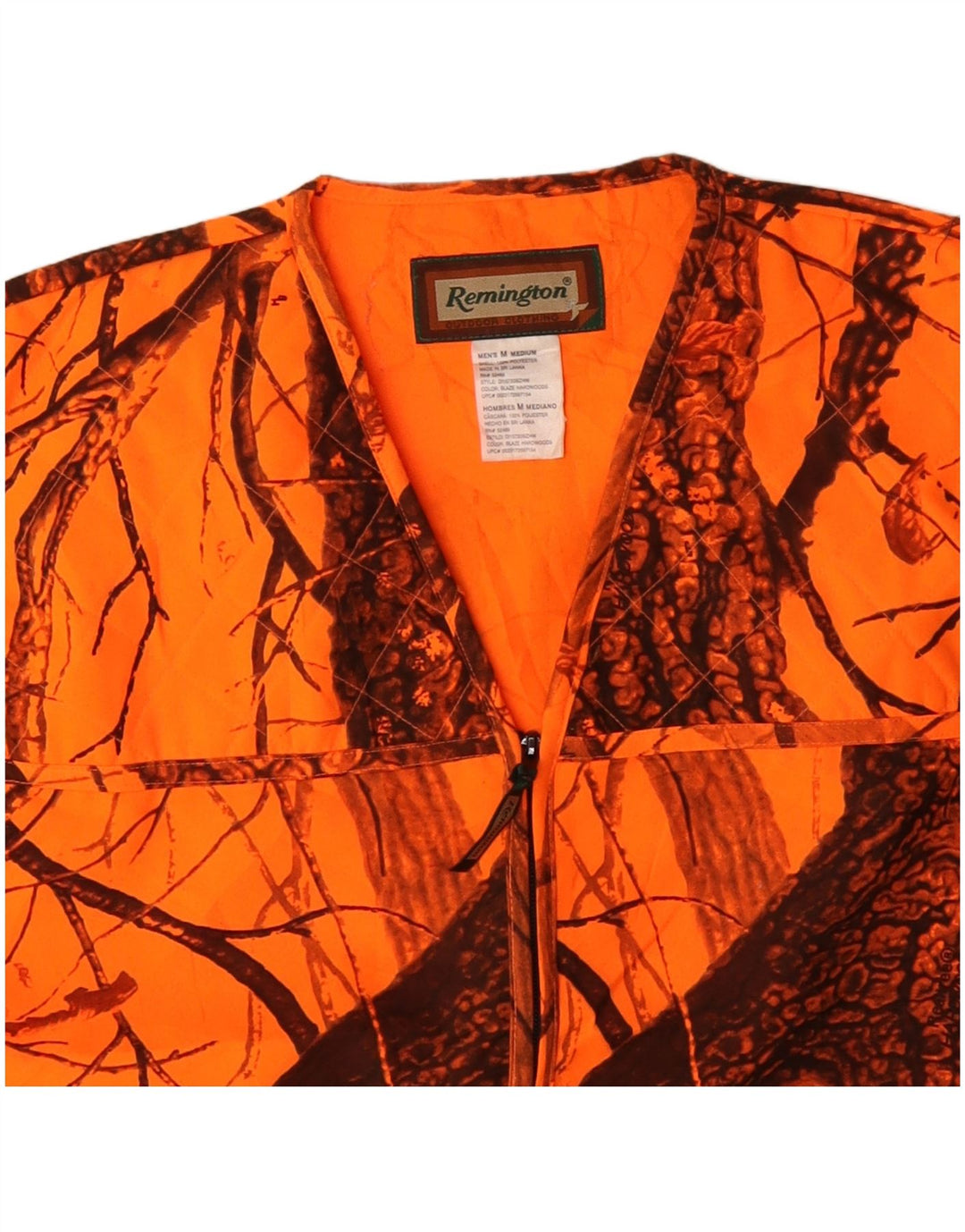 Vintage Mens Utility Gilet Reino Unido 38 Poliéster de camuflaje naranja medio