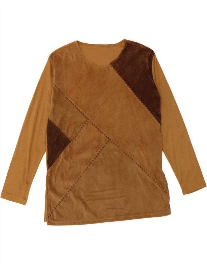 VINTAGE Womens Top Long Sleeve UK 16 Large Brown Colourblock Vintage Vintage and Second-Hand Vintage from Messina Hembry 