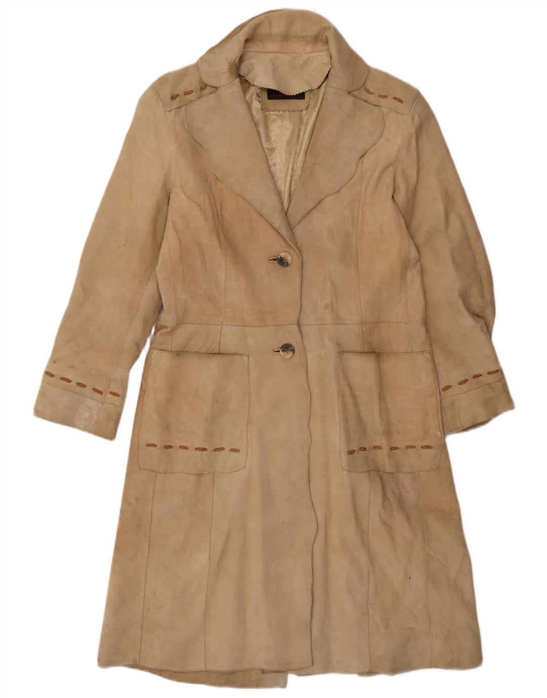 Vintage mujer ante cuero abrigo Reino Unido 12 cuero beige medio