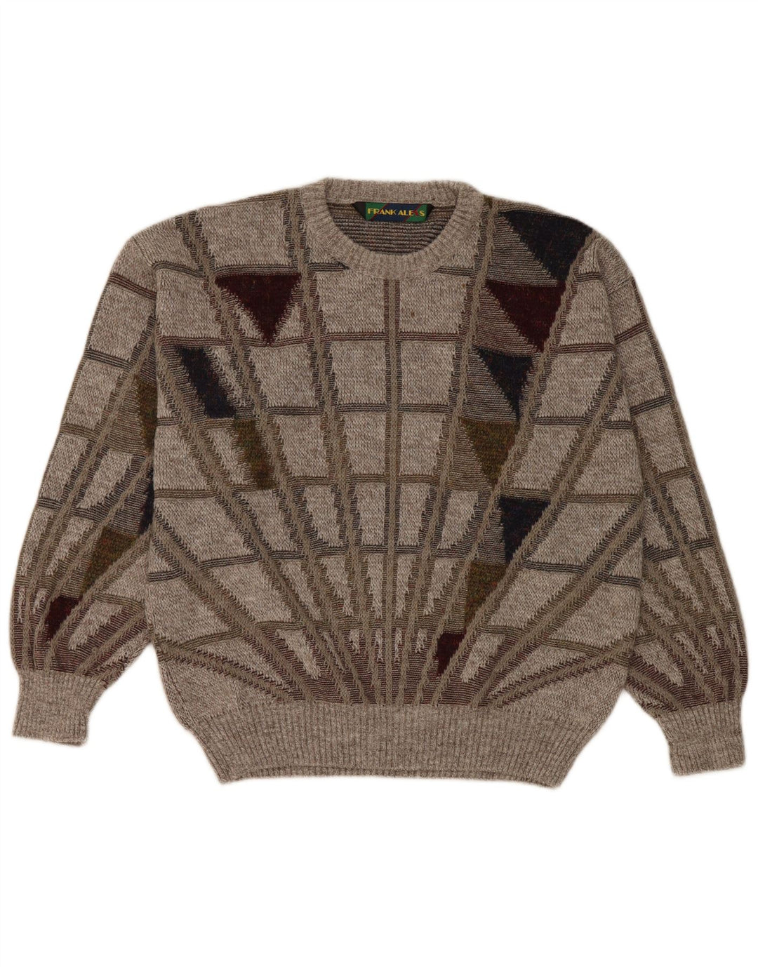 Frank Alexs Jersey de Cuello Redondo para Hombre IT 50 Lana geométrica Gris Medio