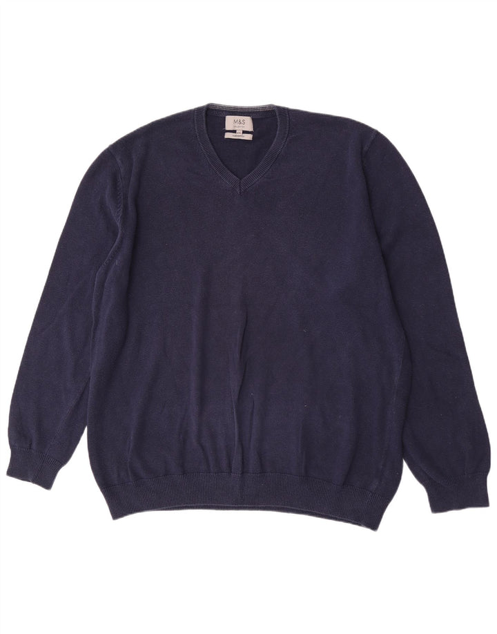 Marks & Spencer - Jersey con cuello en V para hombre, talla 2XL, algodón azul marino