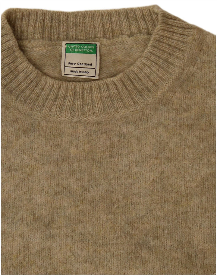 Benetton Jersey De Cuello Redondo Para Mujer UK 44 Lana Caqui Mediana