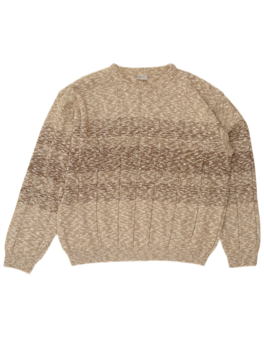 Vintage hombres cuello redondo jersey suéter XL beige moteado