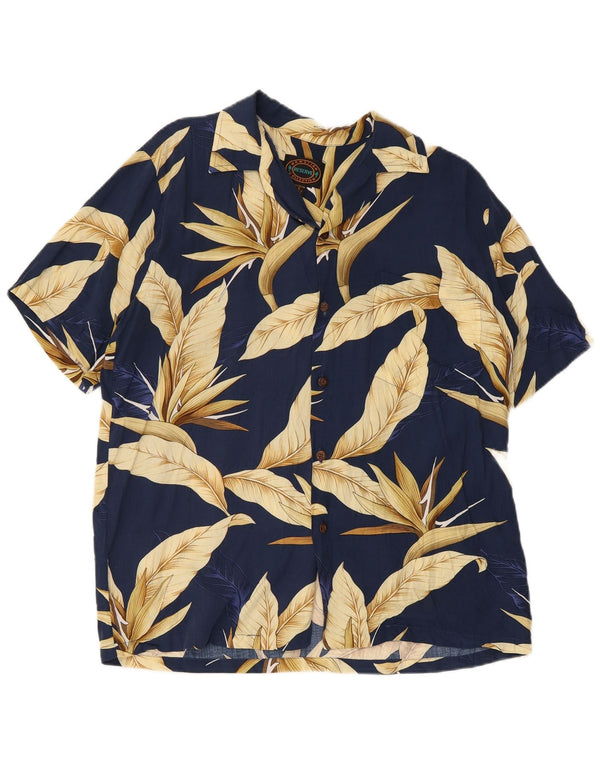 Reserve Camisa de manga corta para hombre pequeña azul marino floral rayón hawaiano