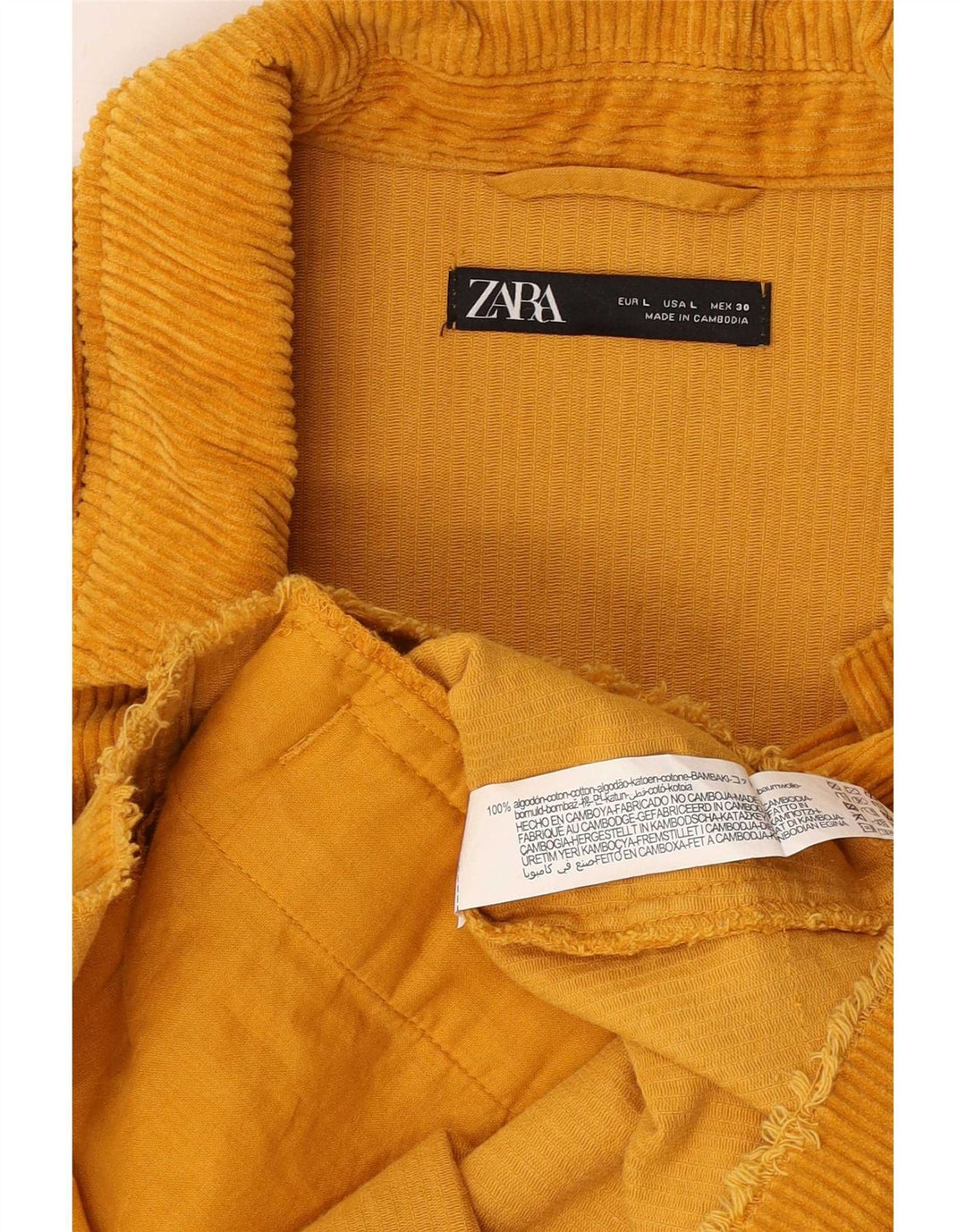 Zara Mujer Chaqueta De Pana Extragrande Reino Unido 46 Grande Algodón Amarillo