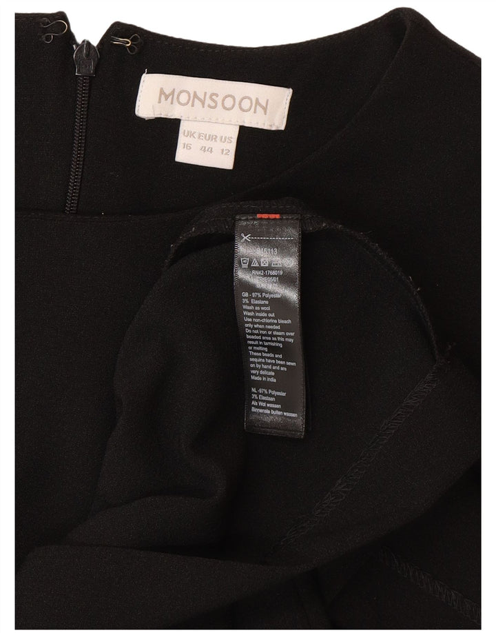 Monsoon Vestido recto de manga 3/4 para mujer UK 46 Grande Poliéster negro