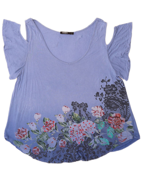 Desigual Top gráfico con hombros descubiertos para mujer Reino Unido 46 Grande Azul Floral