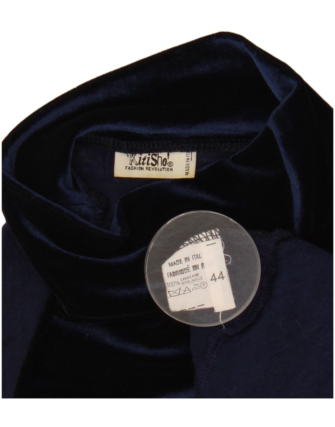 Vintage mujer ver a través de blusa top IT 44 lana azul marino medio