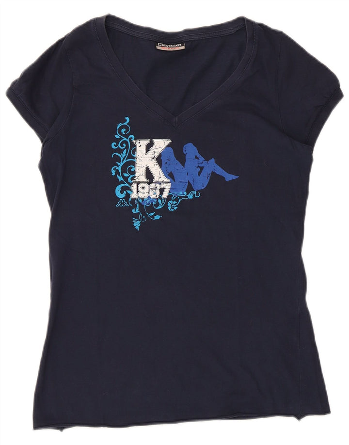 KAPPA Camiseta gráfica para mujer Top UK 12 Medium Azul marino Algodón