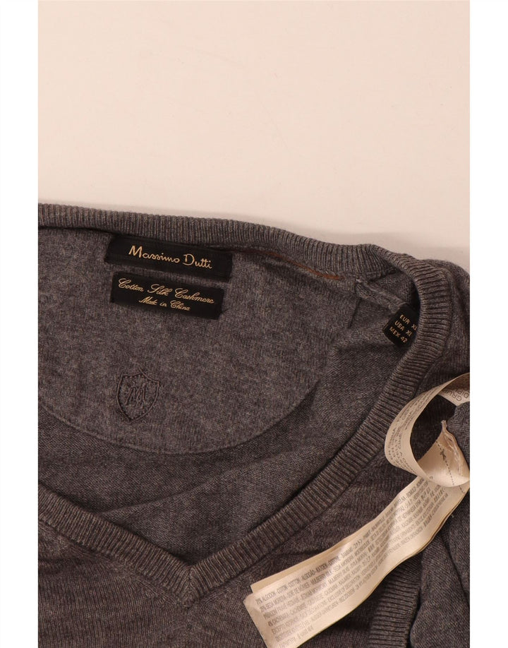 MASSIMO DUTTI Jersey Cuello Pico Hombre XL Gris Algodón