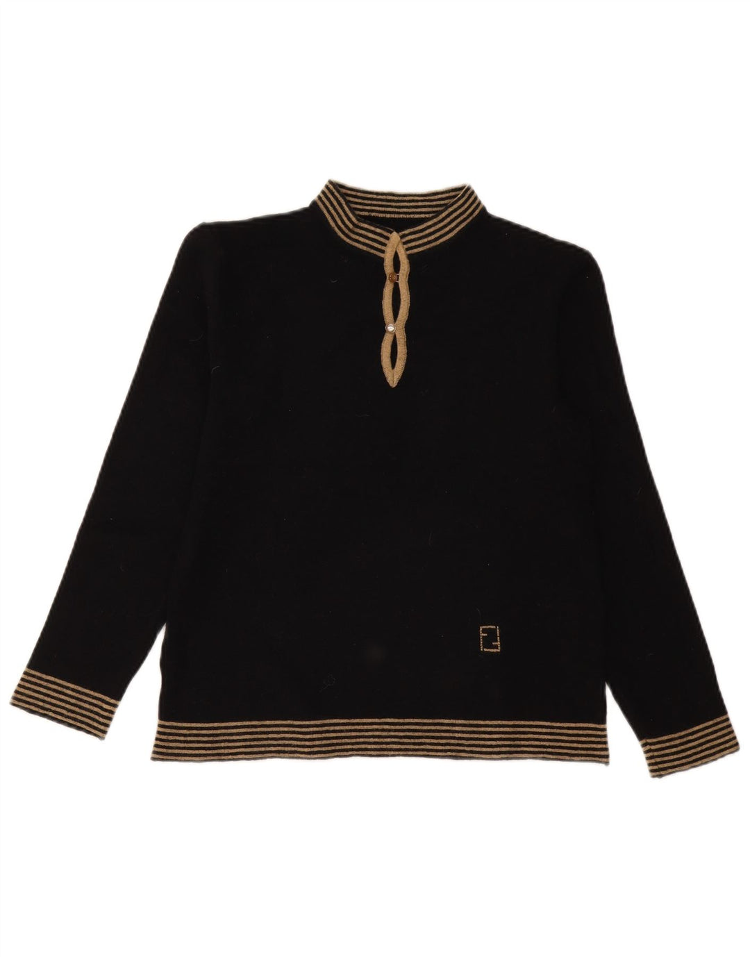Vintage mujer tortuga cuello jersey suéter Reino Unido 12 medio negro rayas